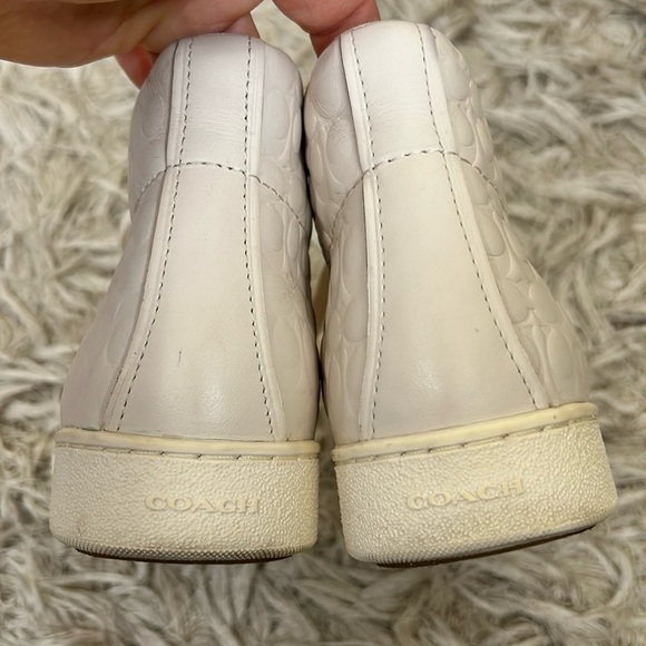 Coach C204 Logo Embossed Signature Leather High Top Lace Up Sneakers Chalk Sz 8 - Picture 11 of 12